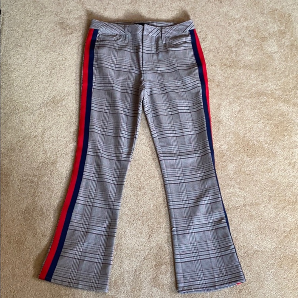 Aqua plaid ankle-length trousers